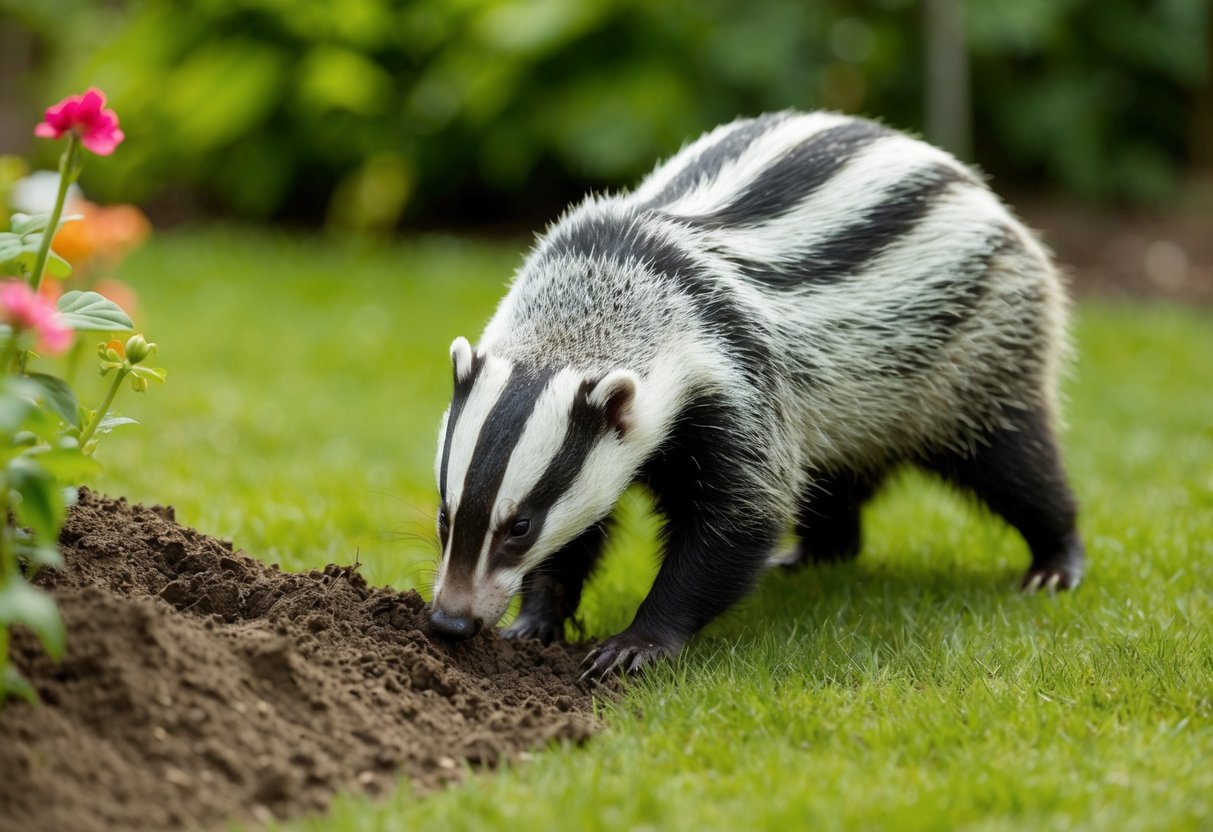 A badger digging up a garden, causing frustration for the homeowner