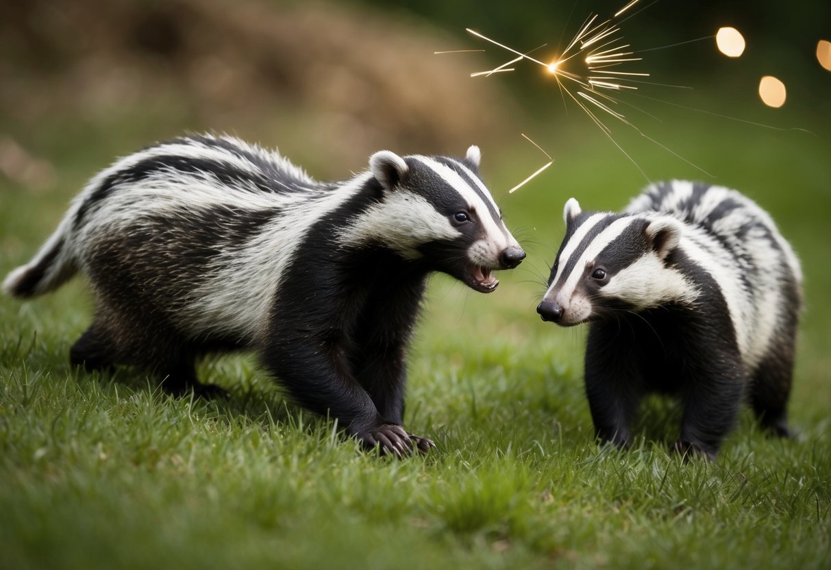 A flashing light and strong, unpleasant scent startle badgers as they retreat from a loud, clanging noise