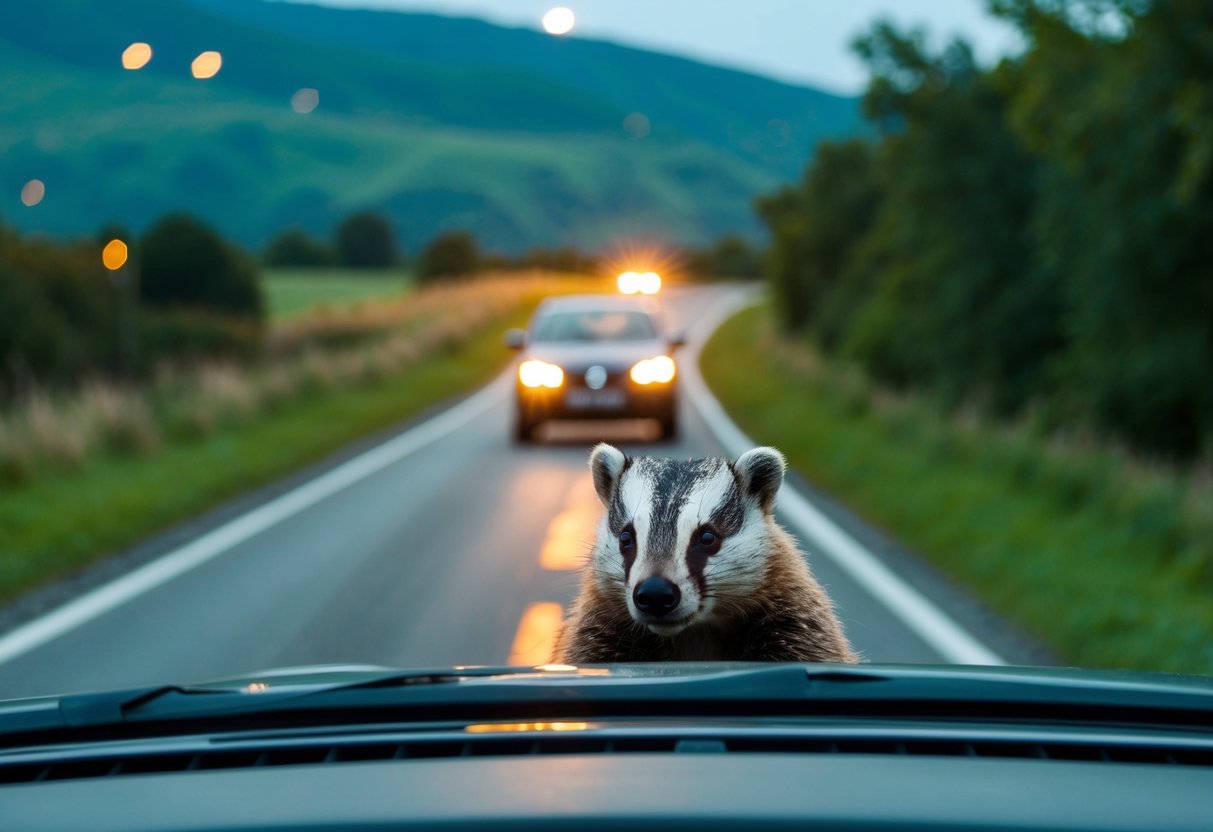 A car on a country road, badger in headlights, driver’s dilemma