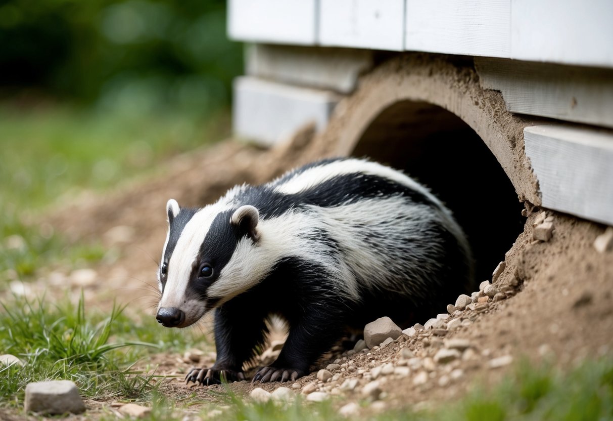 A badger digs a tunnel beneath a house, showing its natural behavior and biology