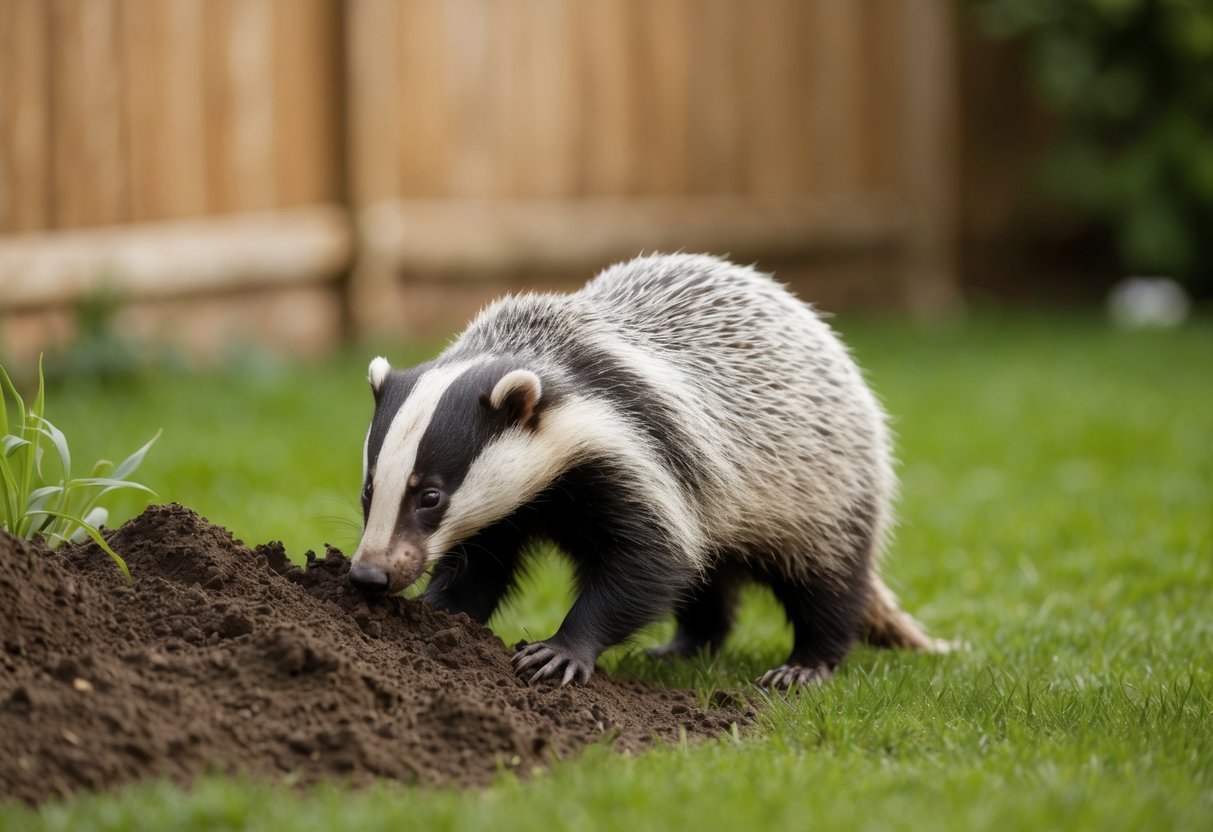 A badger digging up a garden in the UK