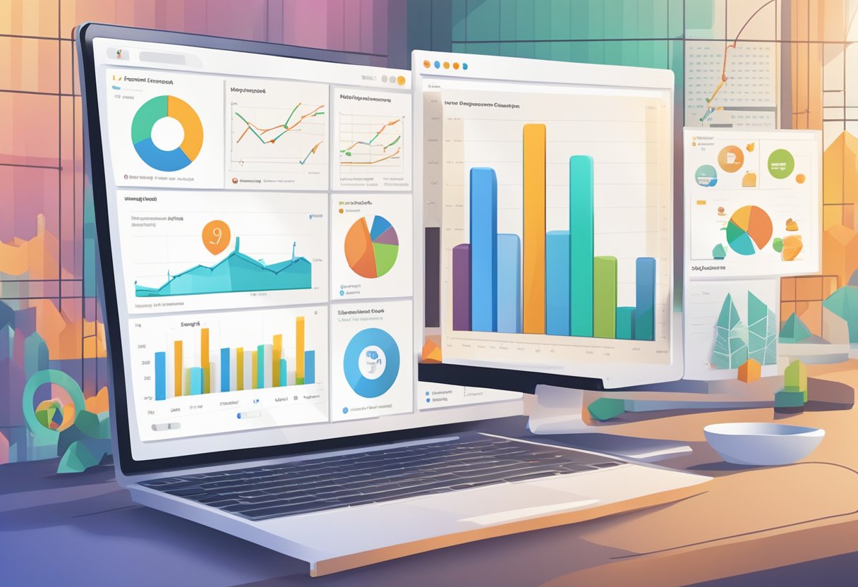 Počítačová obrazovka zobrazuje údaje Google Analytics s rôznymi grafmi a diagramami predstavujúcimi návštevnosť webovej stránky a výkon SEO