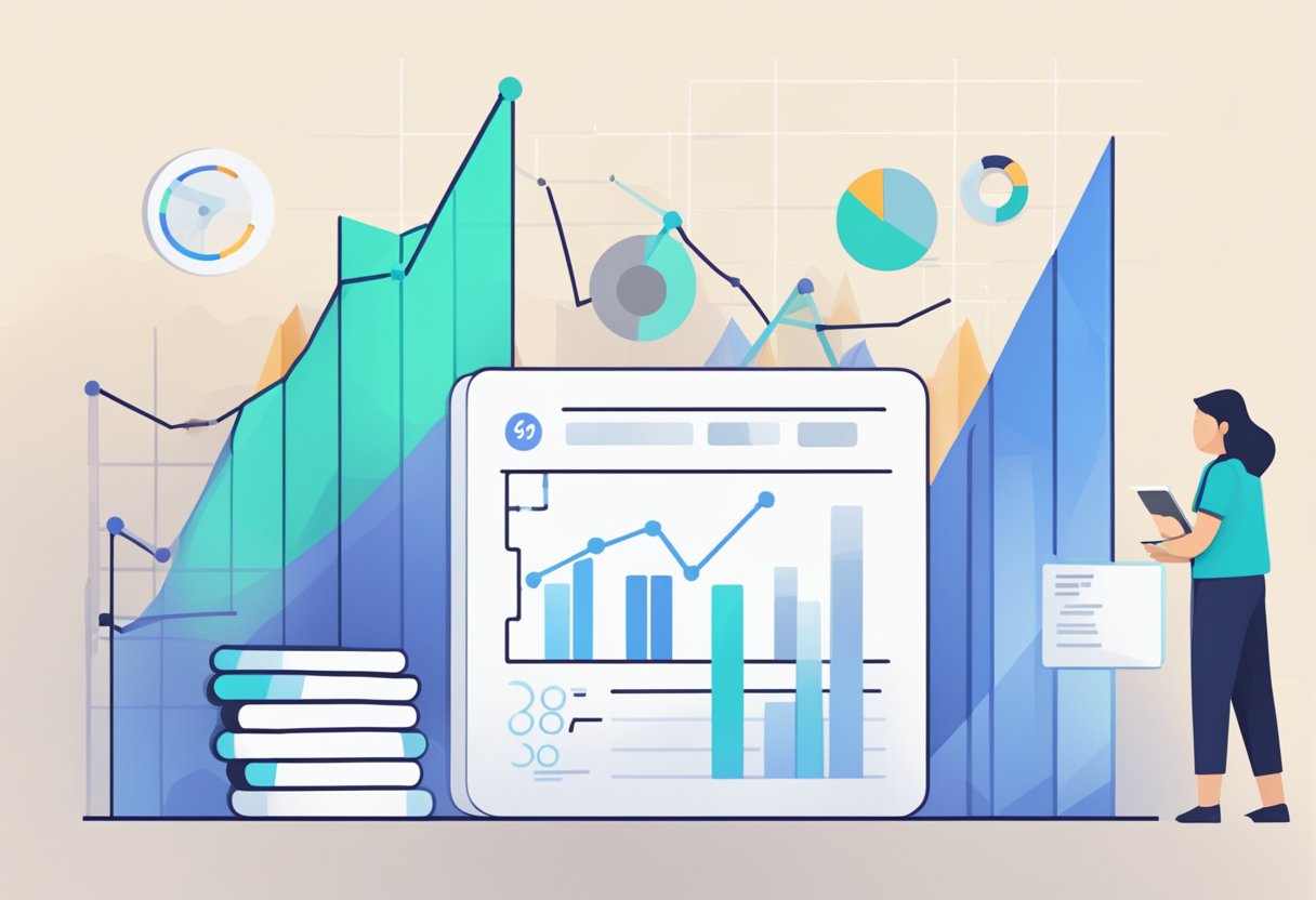 Čiarový graf zobrazujúci počet zobrazených stránok a mieru odchodov, s logom Google Analytics v rohu