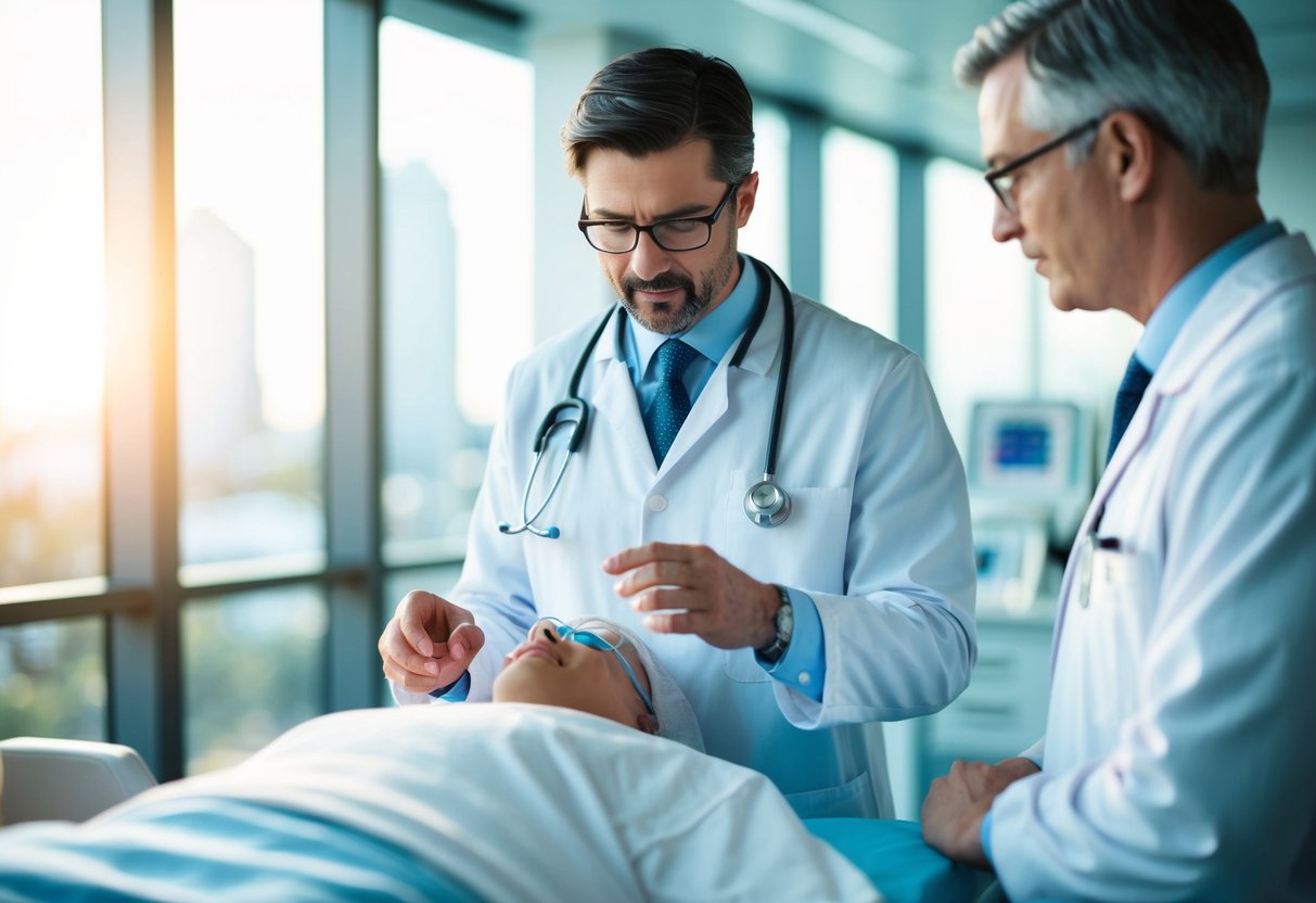 A medical professional monitoring a patient's vital signs and observing for any signs of complications after PRP therapy treatment