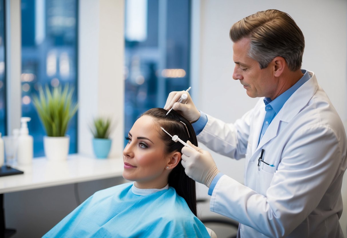 A doctor performing PRP hair treatment on a patient in a medical office in Atlanta