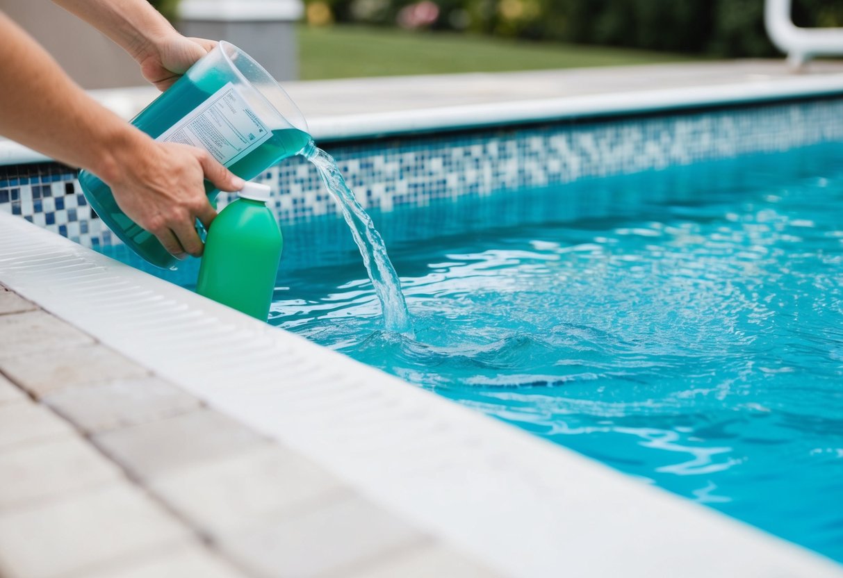 A pool being filled with water and chemicals being added, with a newly resurfaced pool surface being maintained