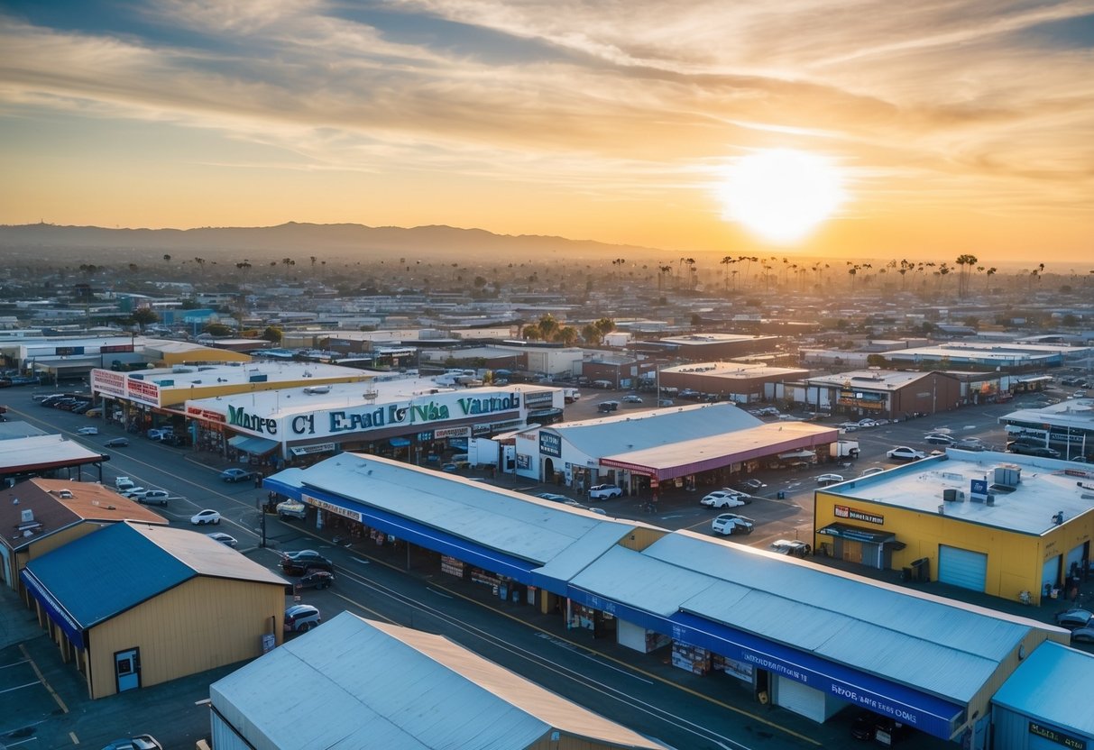 A bustling California market with various businesses and properties, showcasing the dynamic factors influencing valuation for income capitalization approach