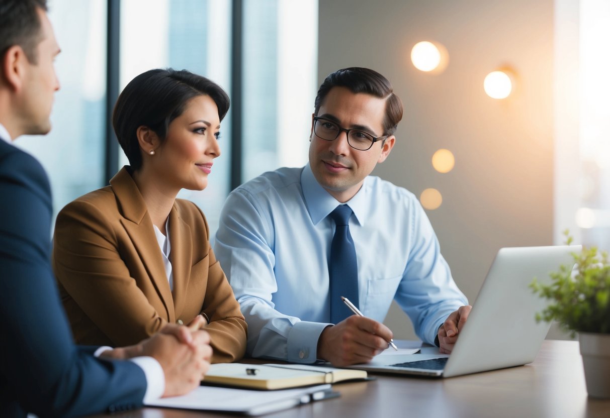 A lawyer listening attentively to a client, taking notes, and displaying empathy