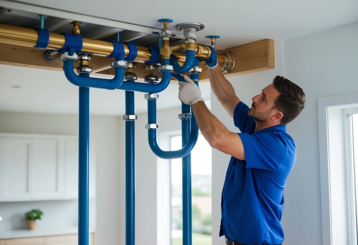 The Importance of Professional Plumbing System Installation: Ensuring Efficiency and Longevity 2 A plumber carefully installs pipes and fixtures in a new home, ensuring a properly functioning plumbing system