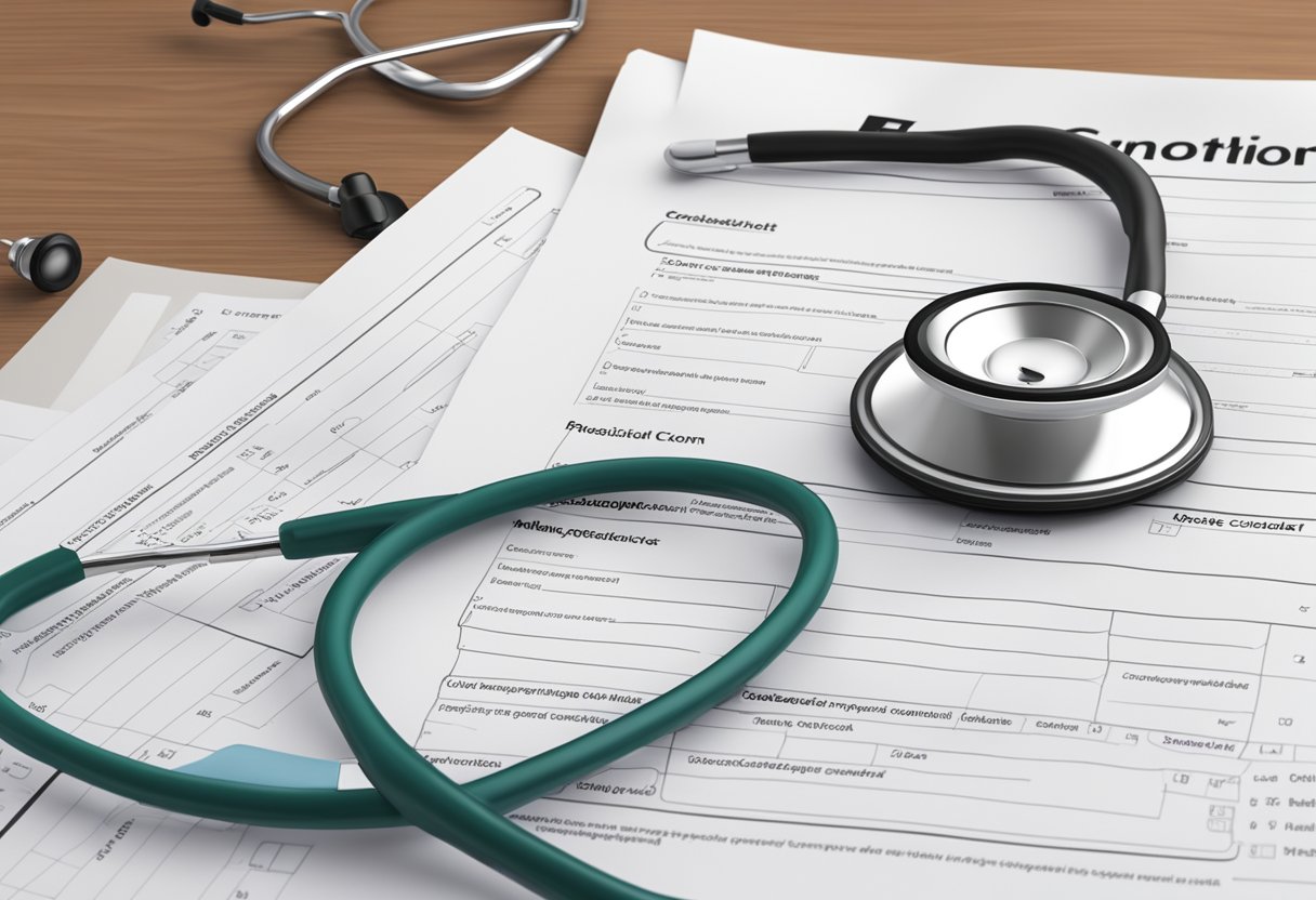 A stethoscope resting on a medical form with a checklist of eligible conditions