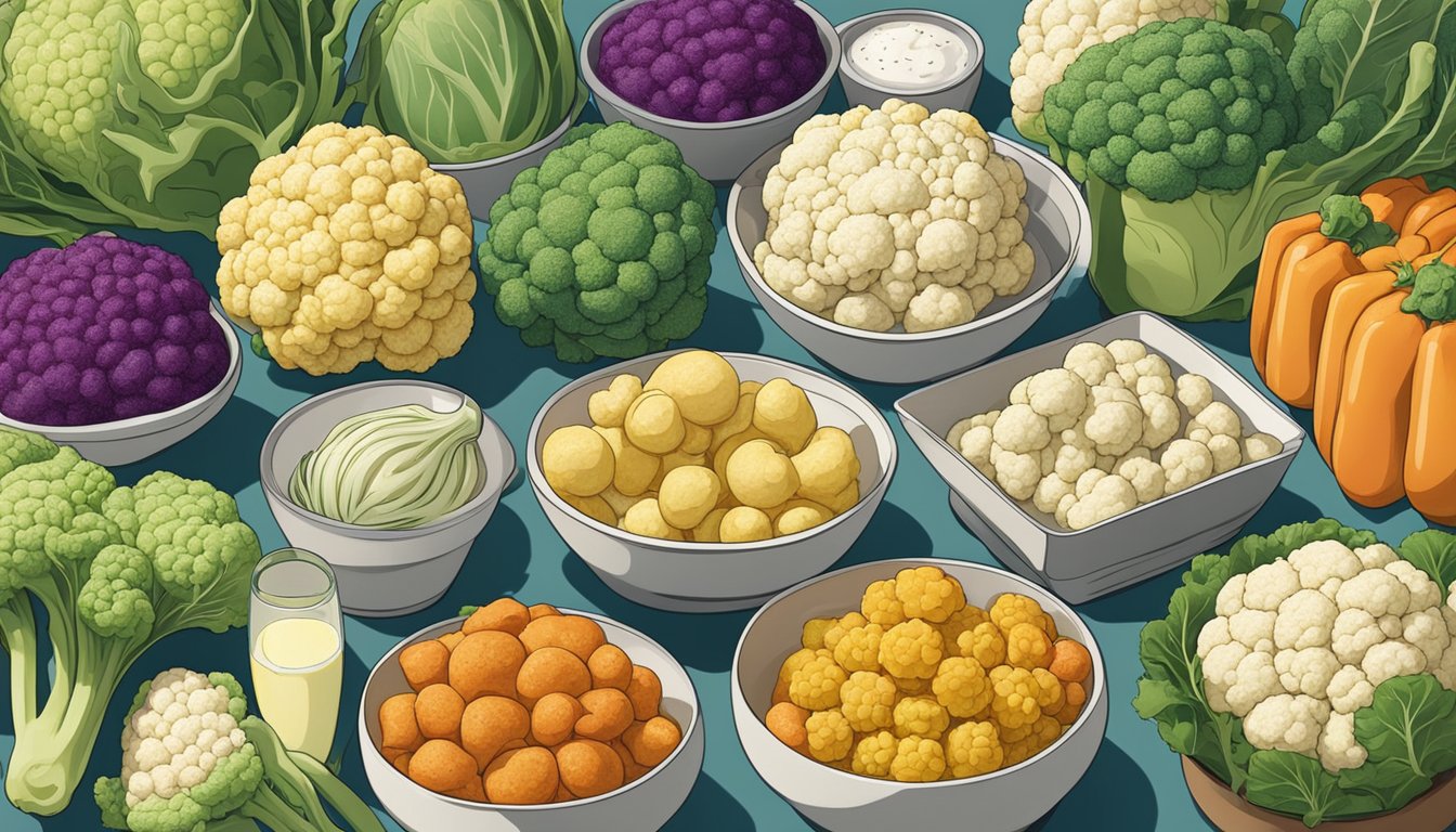 A colorful array of cauliflower and other kidney-friendly foods arranged on a kitchen counter