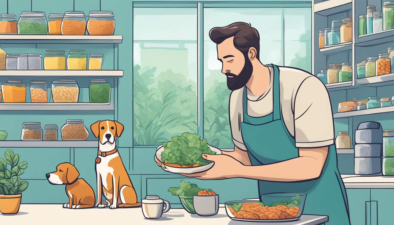 A veterinarian discussing nutrient-rich foods with a pet owner for their underweight dog