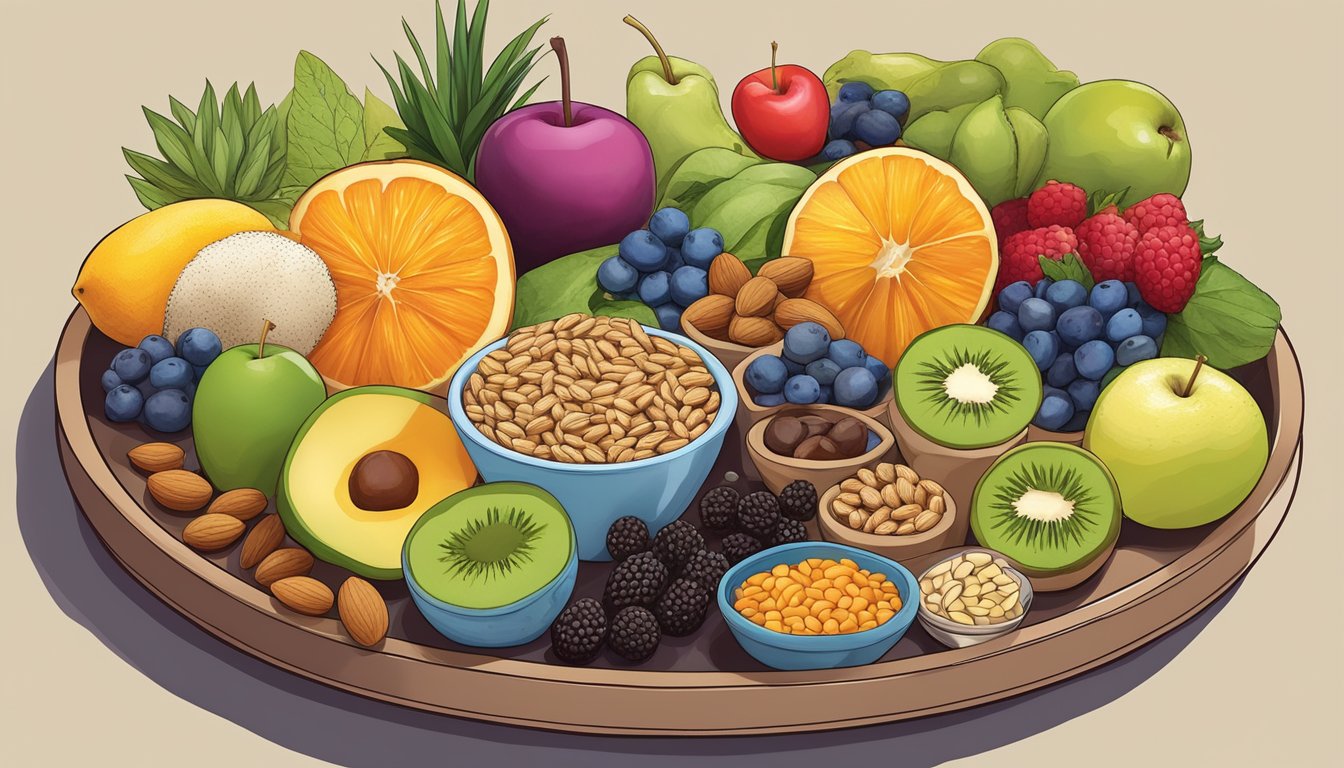 A colorful array of nutrient-rich foods, including nuts, seeds, and fruits, arranged on a high chair tray