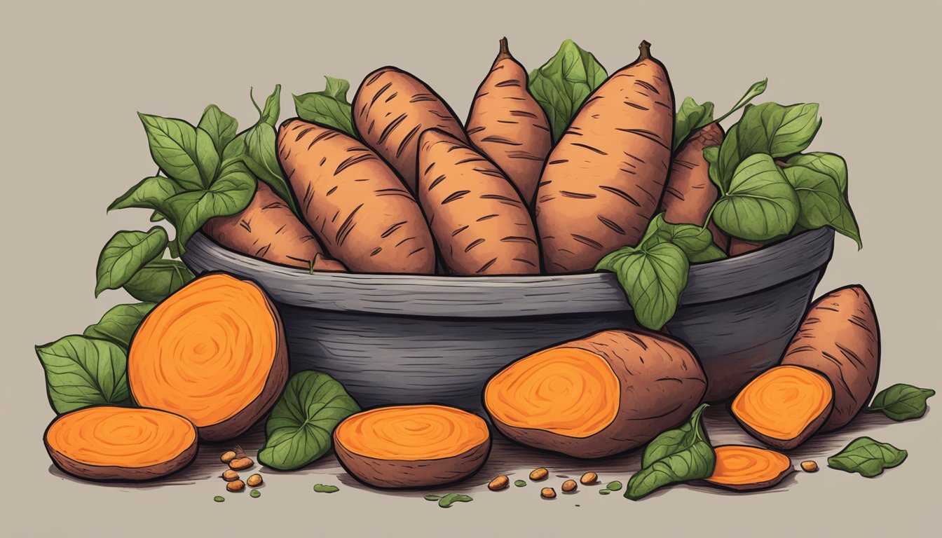 A vibrant pile of sweet potatoes, bursting with energy and ready to conquer the day