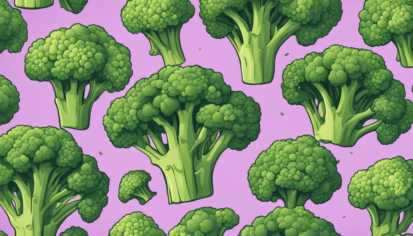 A vibrant bunch of broccoli surrounded by glowing bones