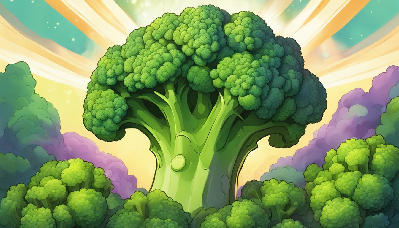 A vibrant pile of broccoli surrounded by a halo of glowing energy