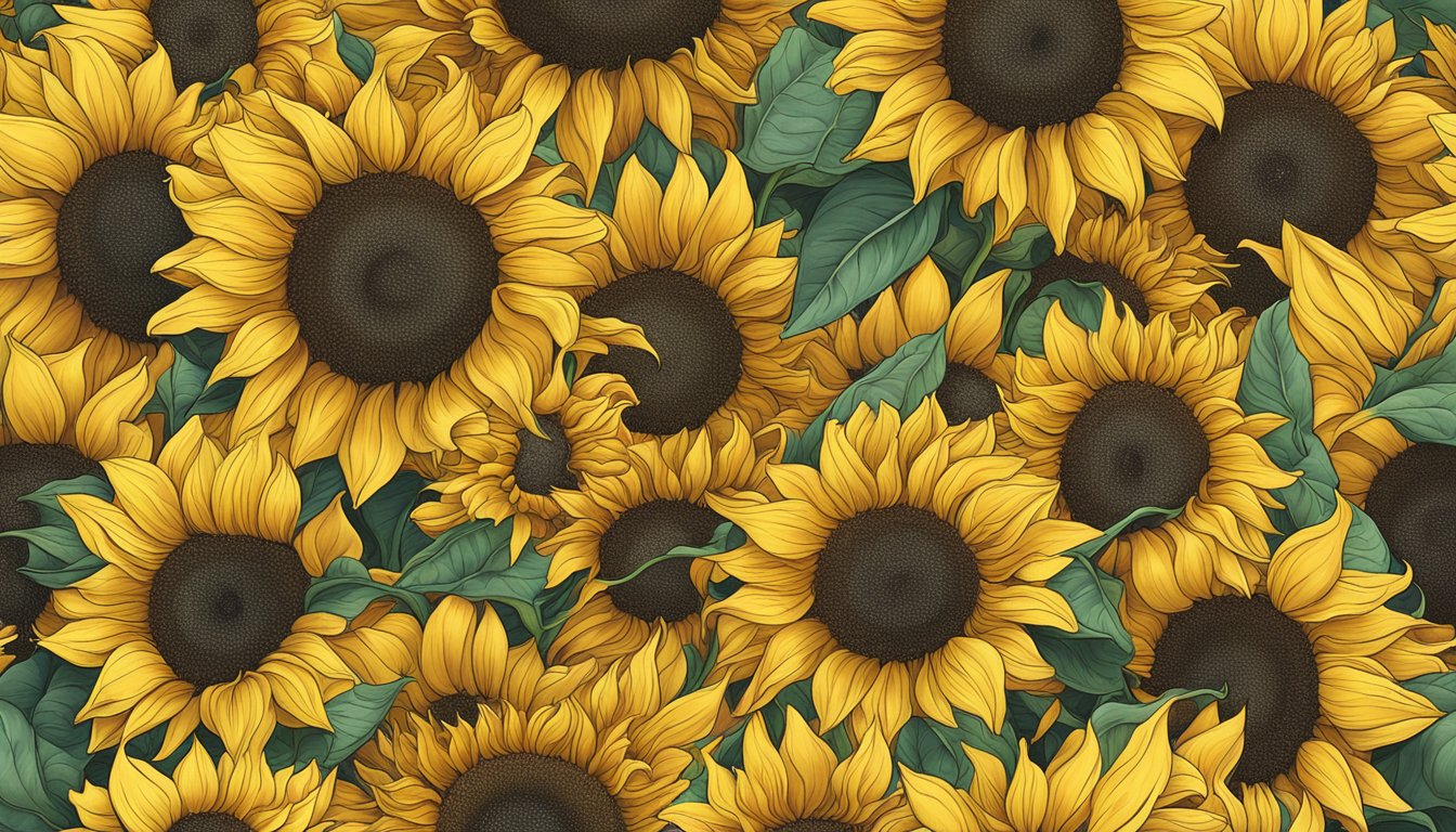 A sunflower seed bursting with energy, surrounded by vibrant sunflowers in full bloom