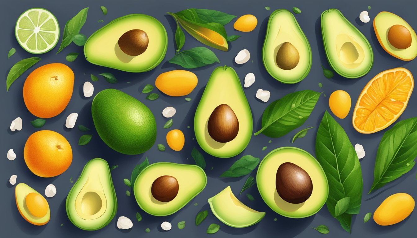 A vibrant avocado surrounded by anti-inflammatory foods, symbolizing the power of diet in managing gout