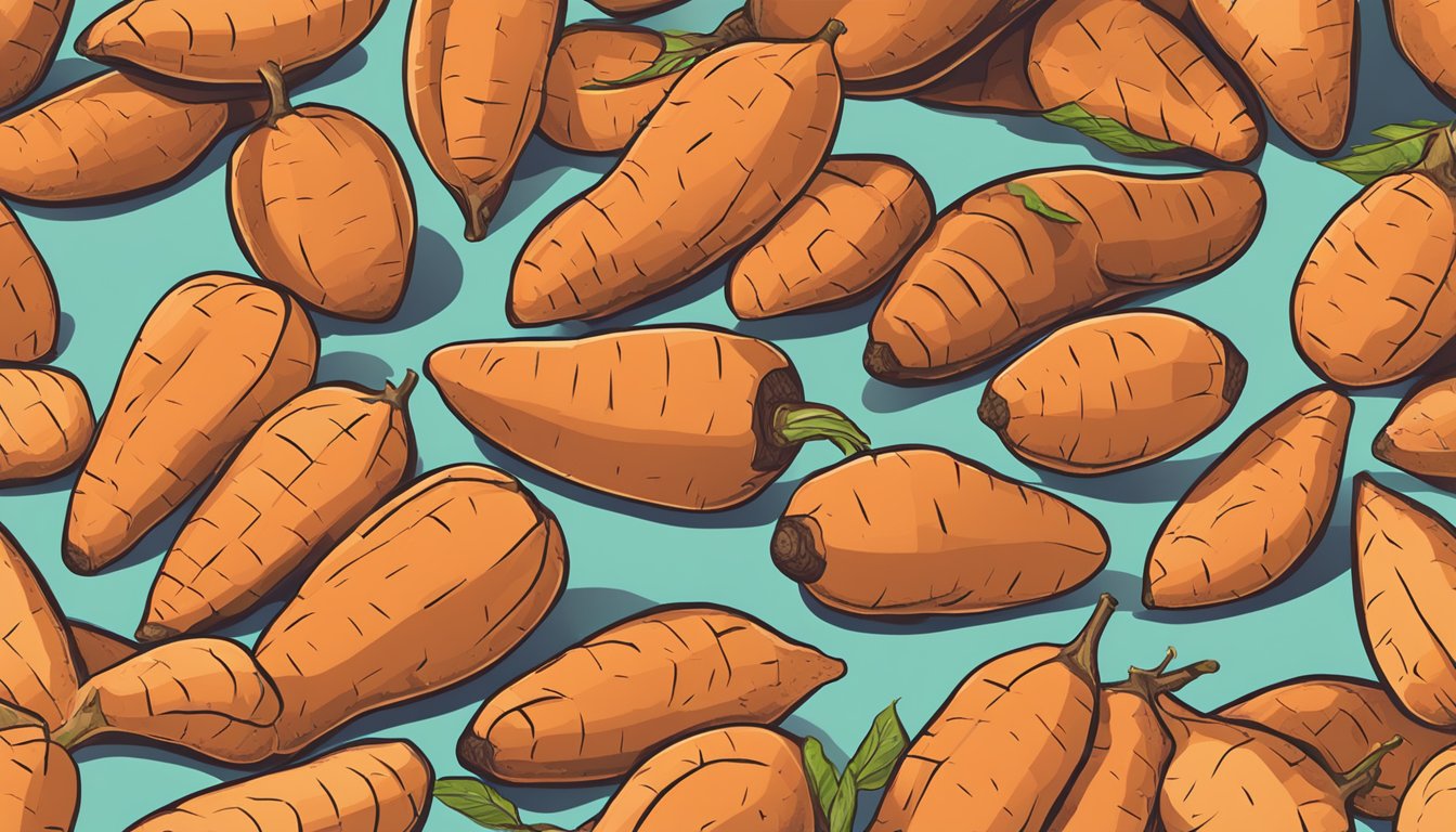 A pile of sweet potatoes surrounded by vibrant, healthy-looking skin