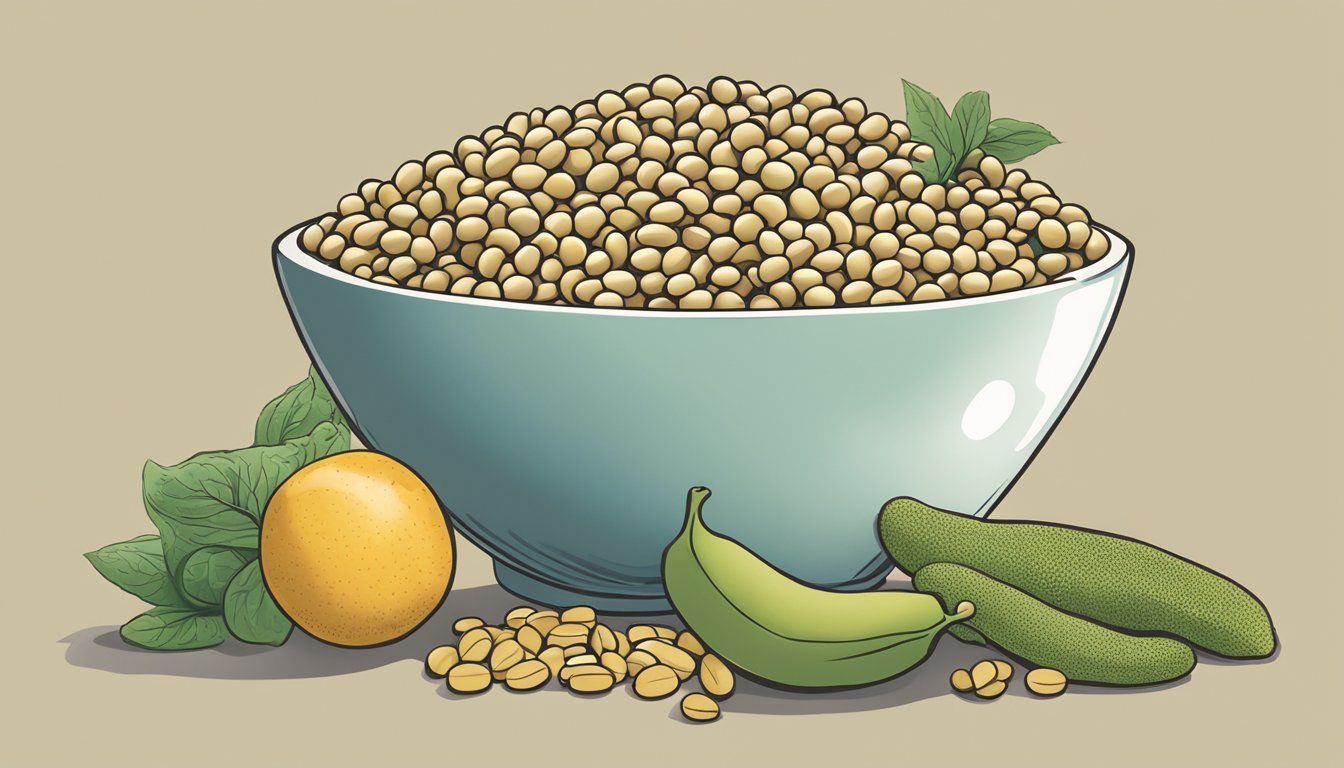 A bowl of soybeans surrounded by other prostate-protecting foods, with a banner displaying "nutrition strategies for optimal men's health."