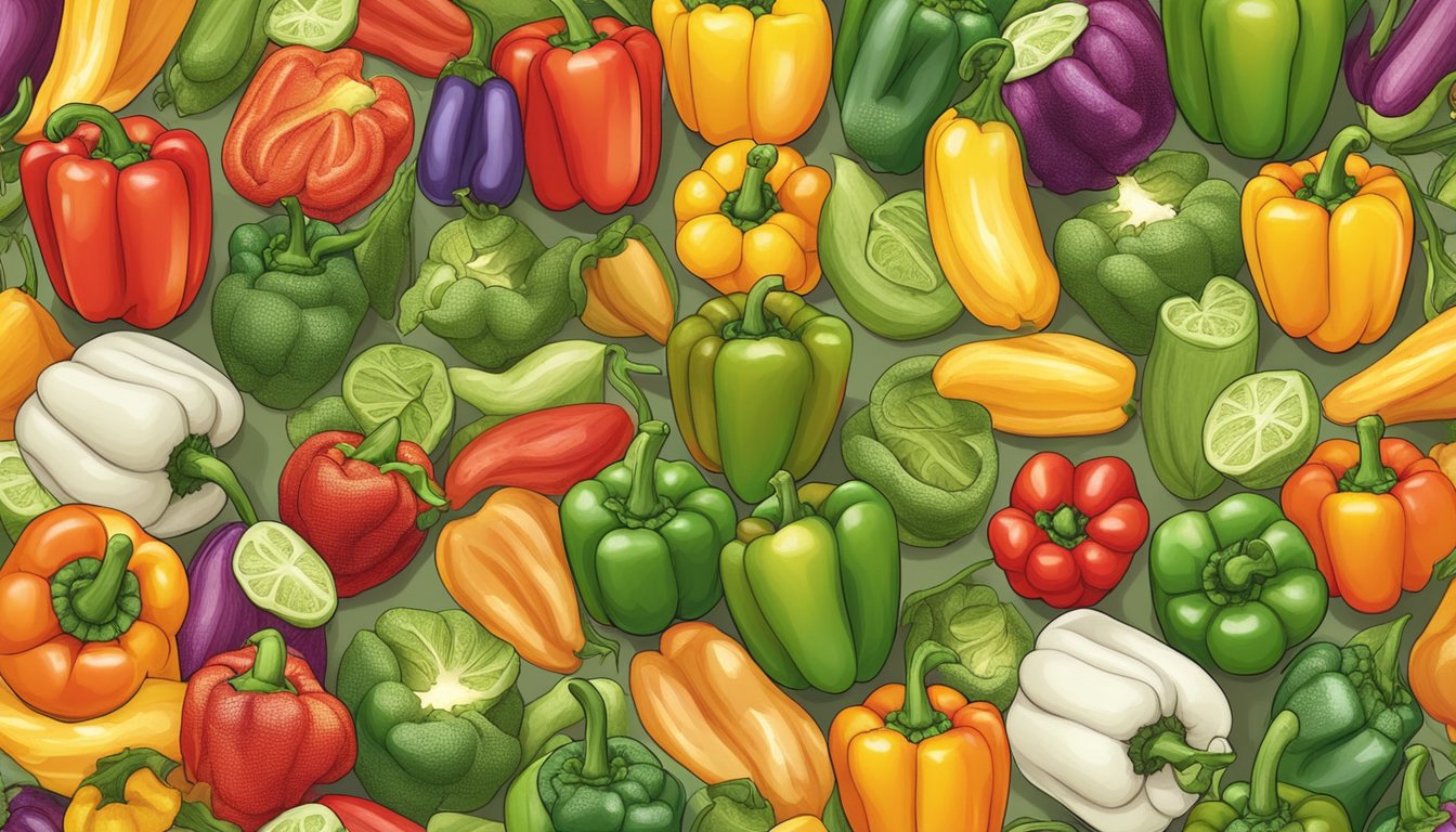 A colorful array of bell peppers, surrounded by other skin-clearing foods, symbolizing the role of diet in fighting acne