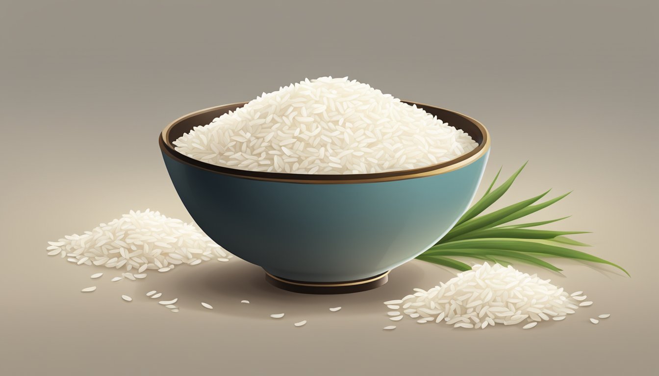 A bowl of plain white rice surrounded by a calming, neutral backdrop