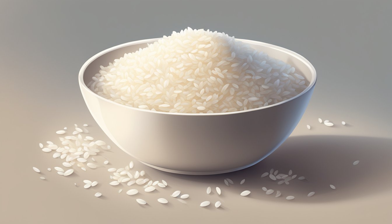 A bowl of white rice placed on a clean, flat surface with a soft, comforting light shining down on it