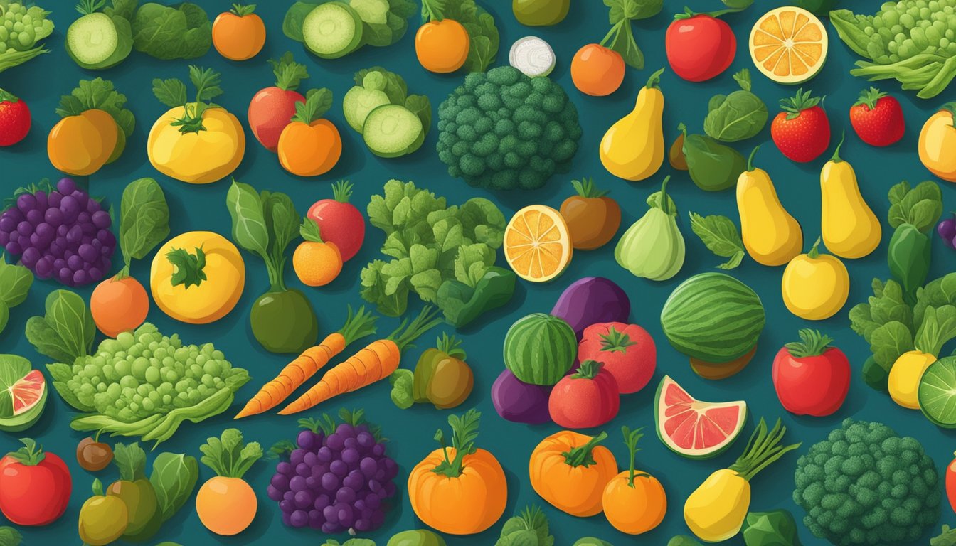 Fresh fruits and vegetables being harvested from a local farm, with vibrant colors and natural textures