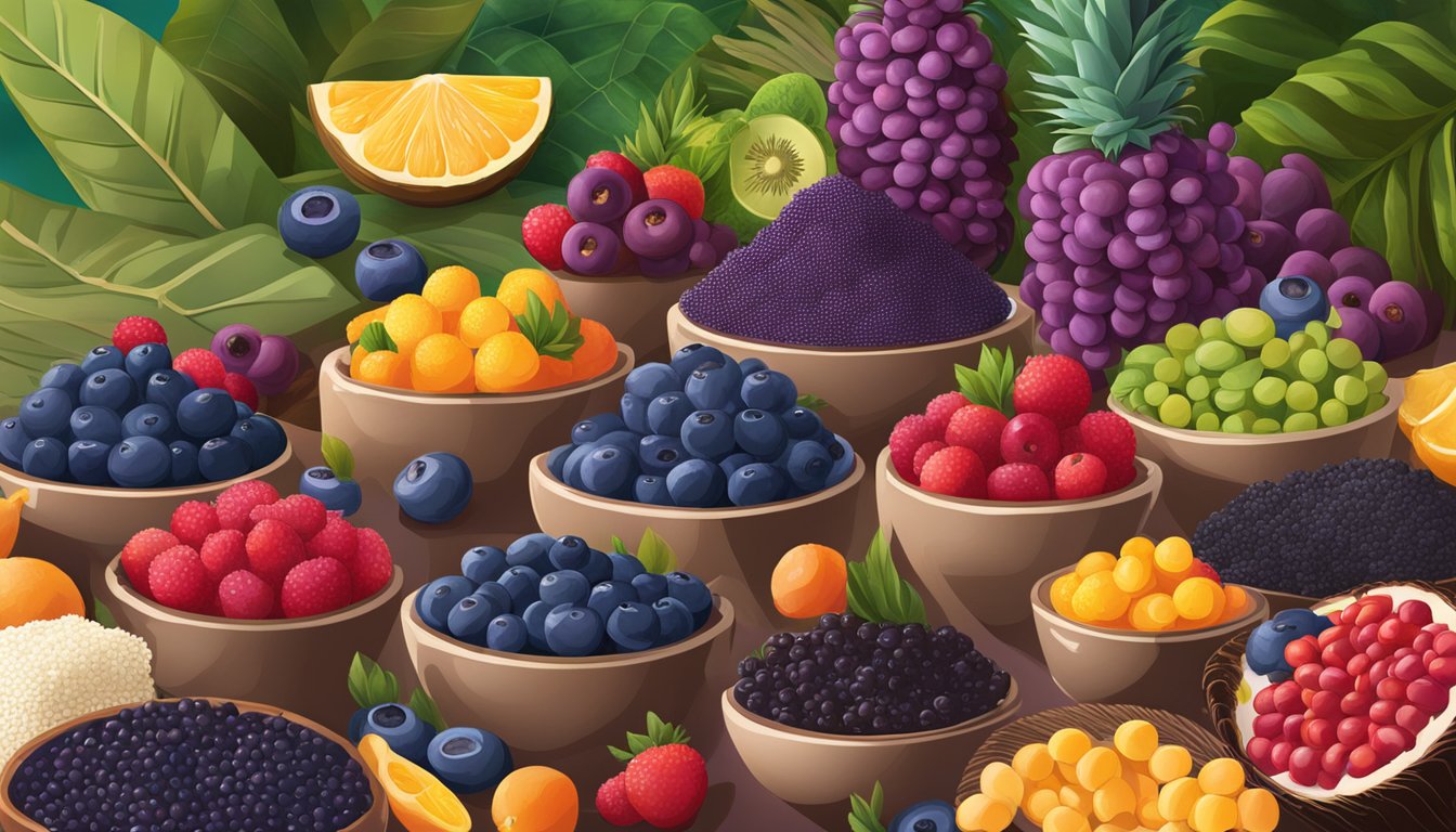 Acai berries and other Texas superfoods arranged in a colorful and vibrant display