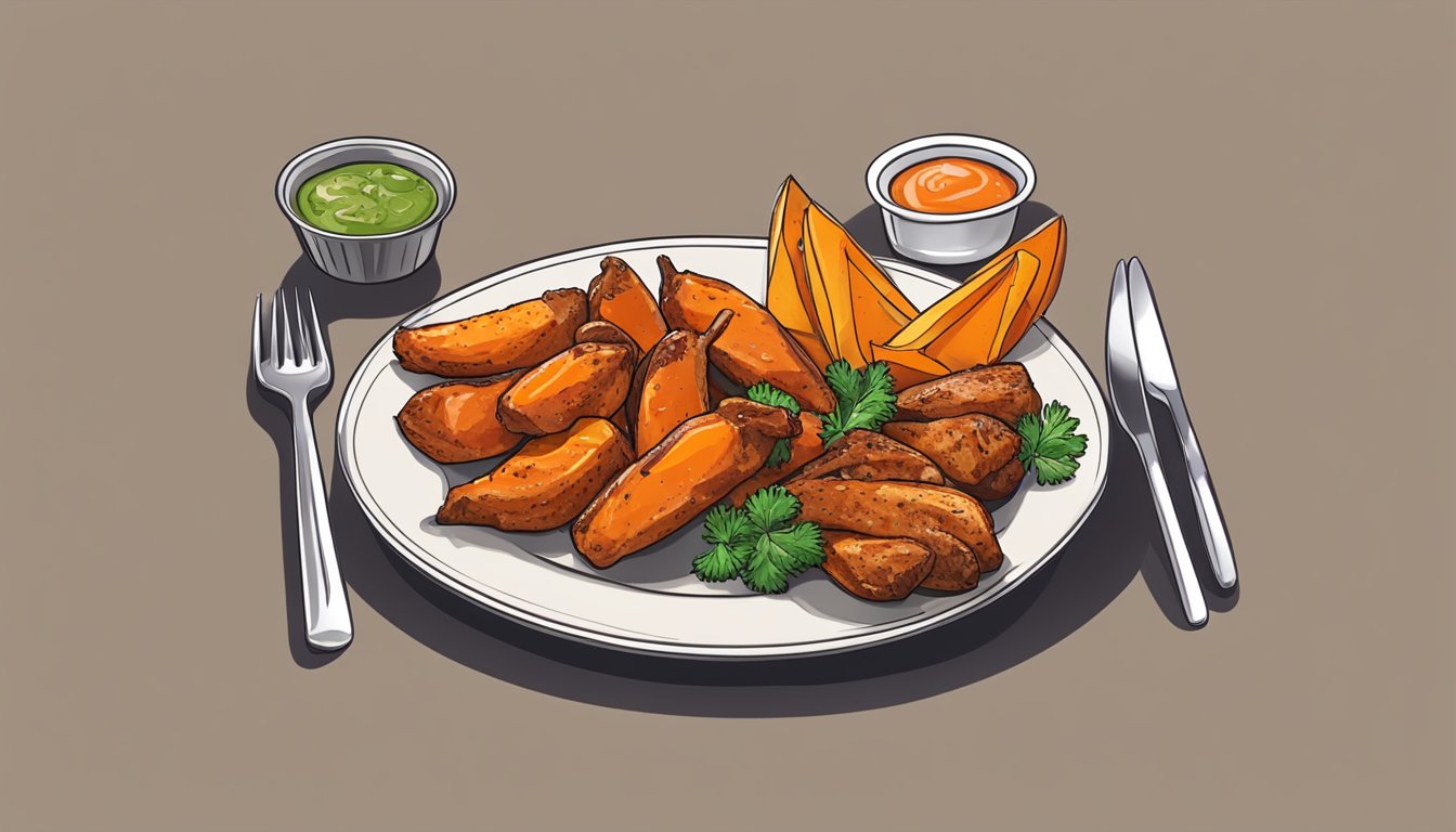 A plate of baked chicken wings and sweet potato wedges, a nutritious and flavorful meal combo