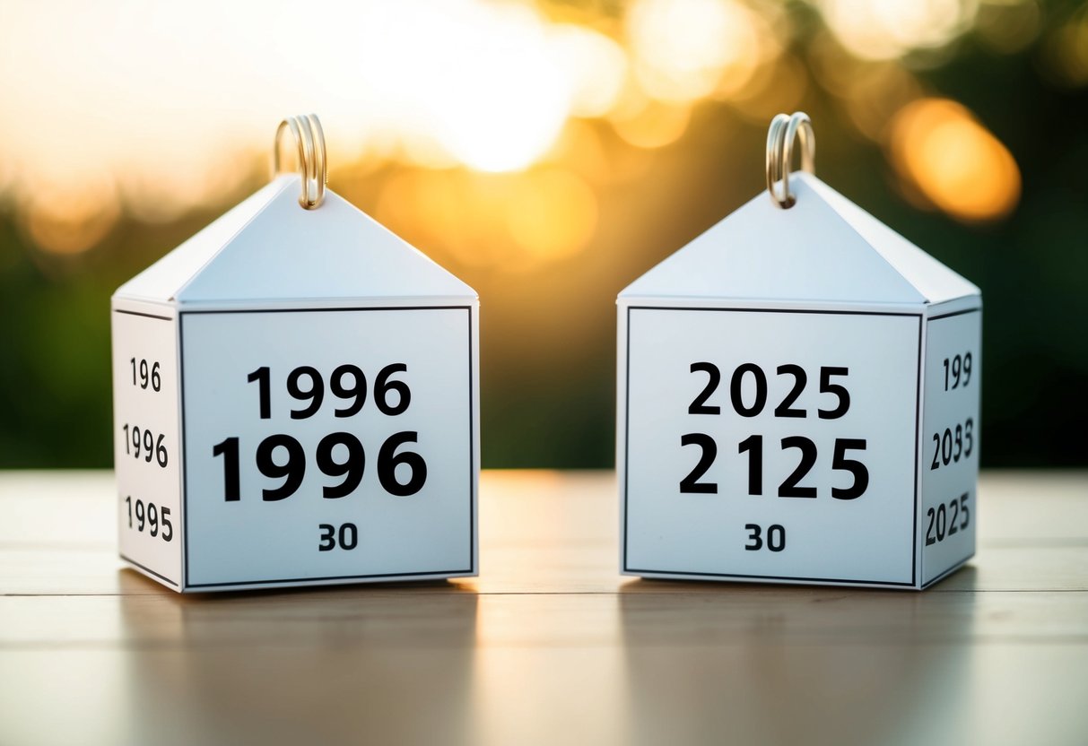 Um calendário mostrando os anos de 1996 e 2025 com um cálculo claro da diferença de idade