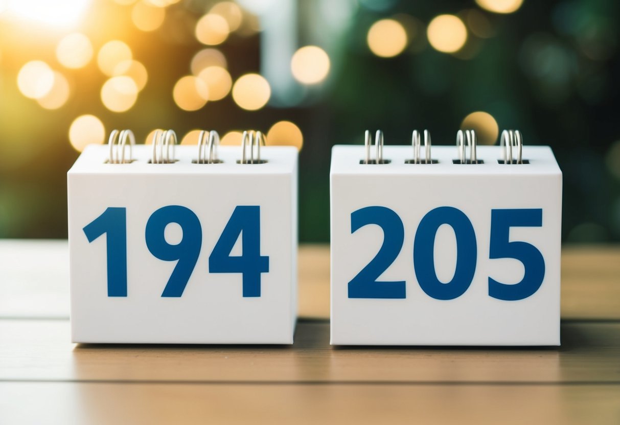 Um calendário mostrando os anos de 1984 e 2025 com uma indicação visual clara da passagem do tempo