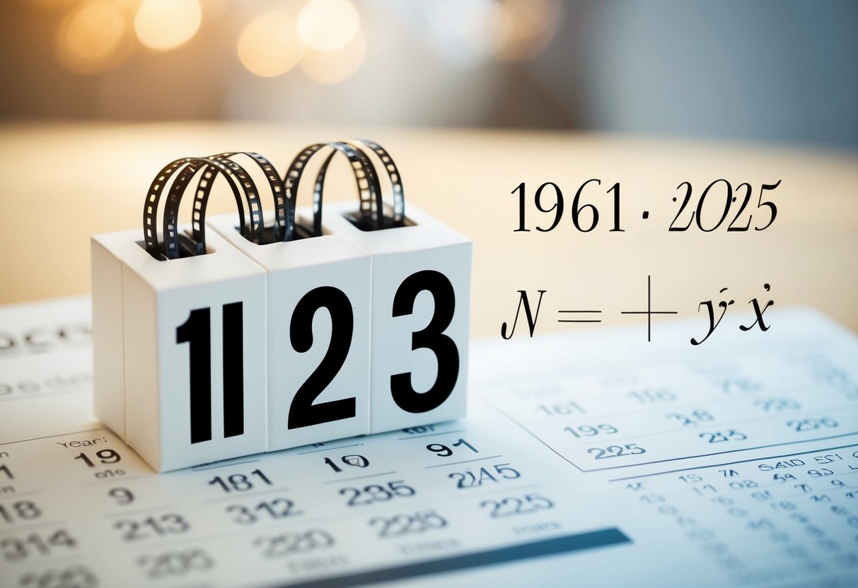 Um calendário mostrando os anos de 1961 e 2025 com uma equação matemática escrita ao lado.