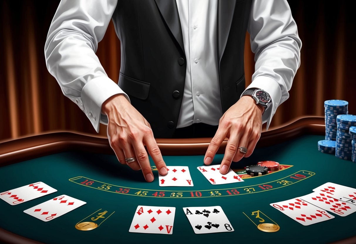 A dealer splitting cards in a game of blackjack