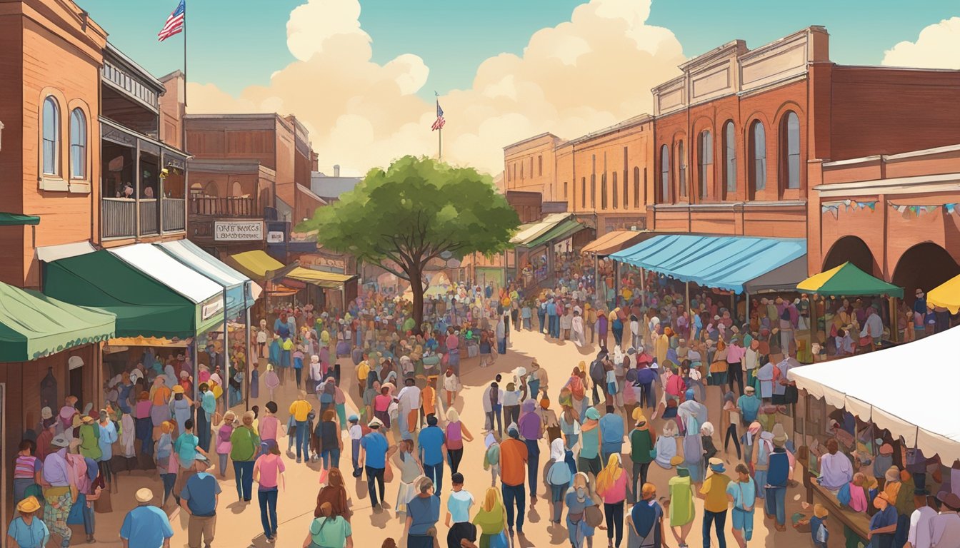 Crowds gather at the Fort Worth Stockyards for Easter Fest. A festive atmosphere with colorful eggs, live music, and family activities fills the air