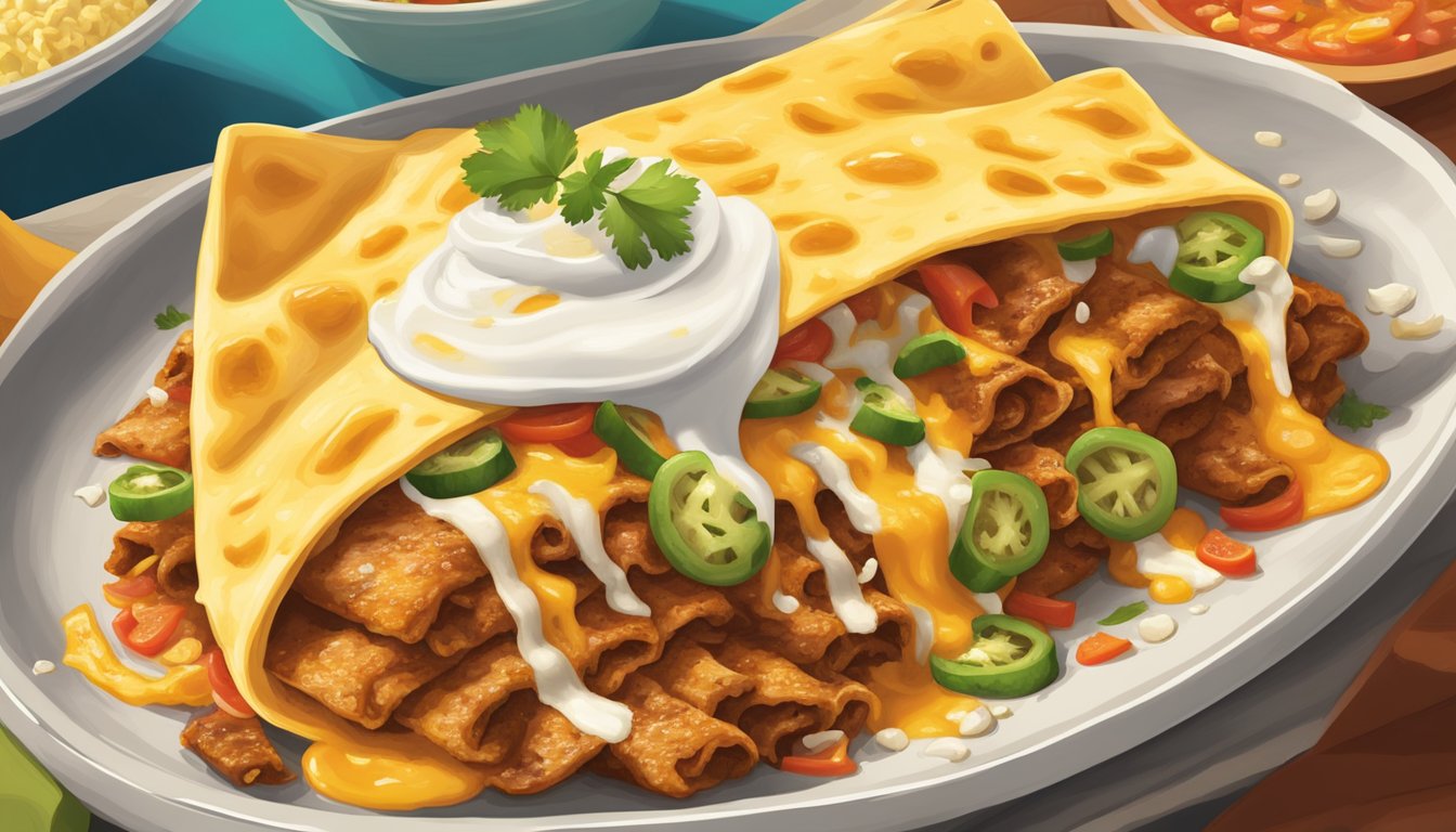 A Tex-Mex dish featuring a generous amount of yellow cheese melting over a sizzling fajita, while traditional Mexican cuisine showcases crumbled white cheese atop a vibrant enchilada