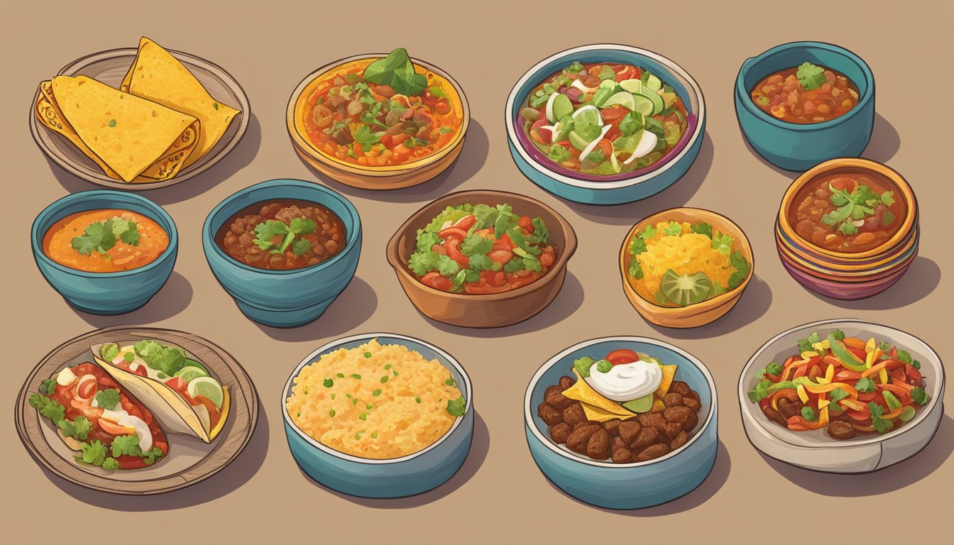 A colorful spread of Tex Mex and traditional Mexican dishes side by side, showcasing the differences in flavor profiles