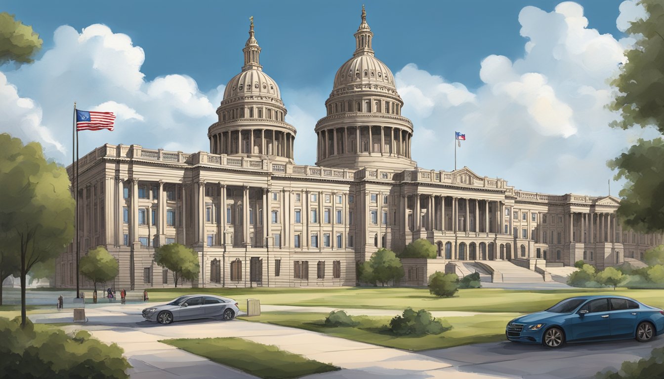 The towering Texas state capitol building looms over the U.S. Capitol, showcasing its impressive height and grandeur