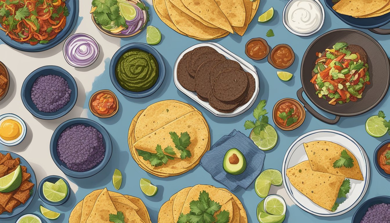 A table spread with blue corn tortillas, along with other top Texas food trends like barbecue and Tex-Mex dishes