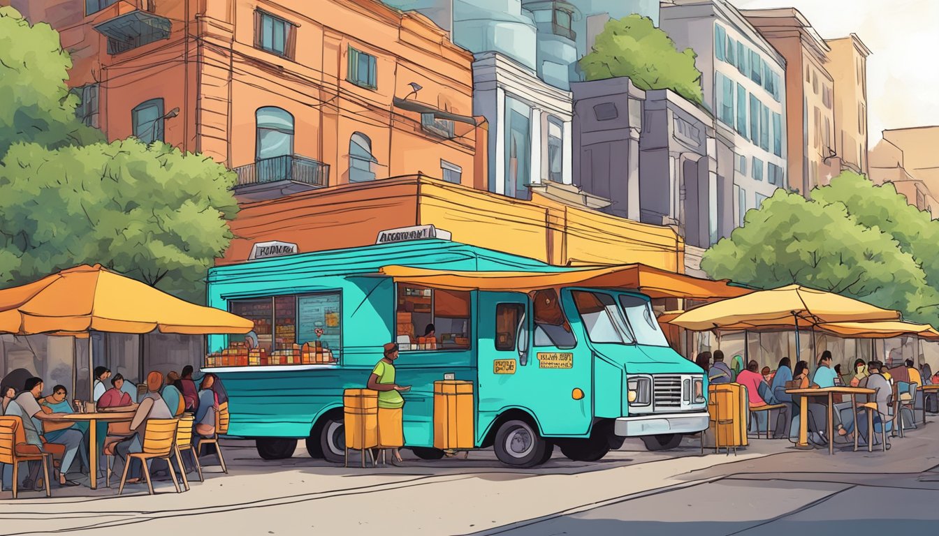 Colorful taco trucks line the bustling streets of La Zona Rosa in Houston, Texas. The aroma of sizzling meat and spices fills the air, drawing in hungry adventurers