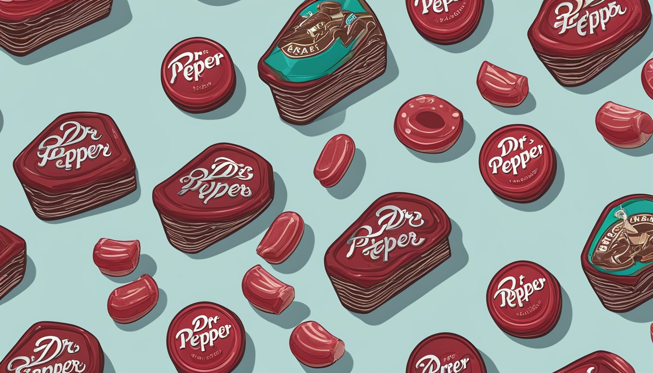 A collection of Texas-shaped Dr Pepper candies arranged on a rustic tabletop