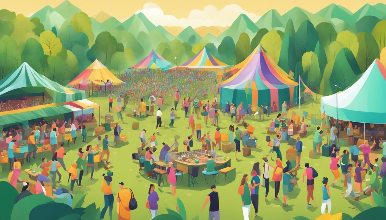 A lively music festival with eco-friendly vendors and sustainable practices