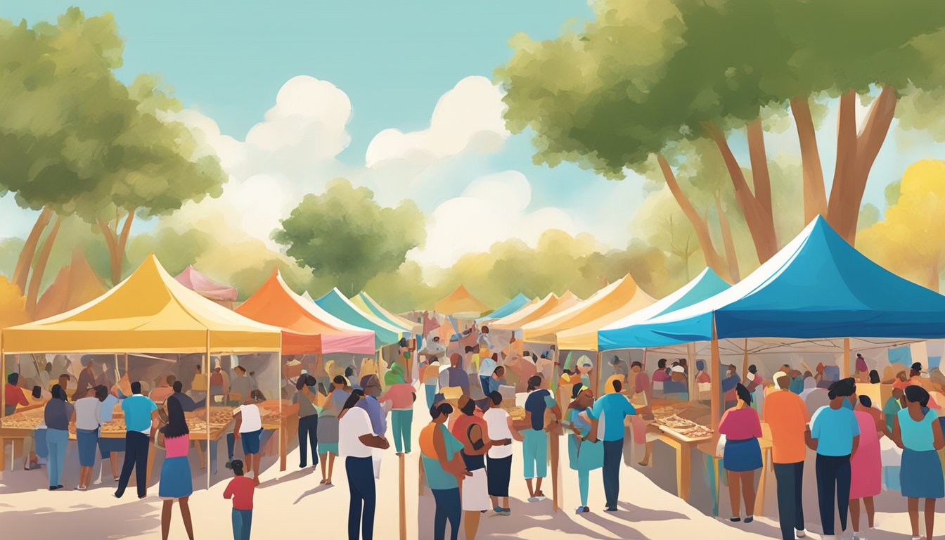 Crowds gather around colorful booths at the Tamalada Festival, sampling various tamale recipes while enjoying live music and traditional dance performances