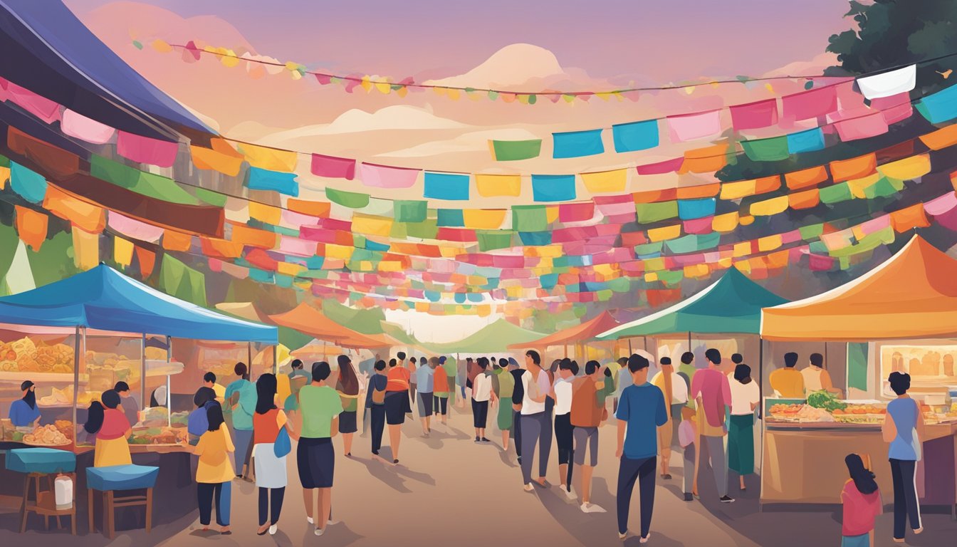 Colorful banners hang above bustling food stalls at the Irving Taste of Asia Festival. Aromas of sizzling dishes fill the air as visitors explore the vibrant cultural event