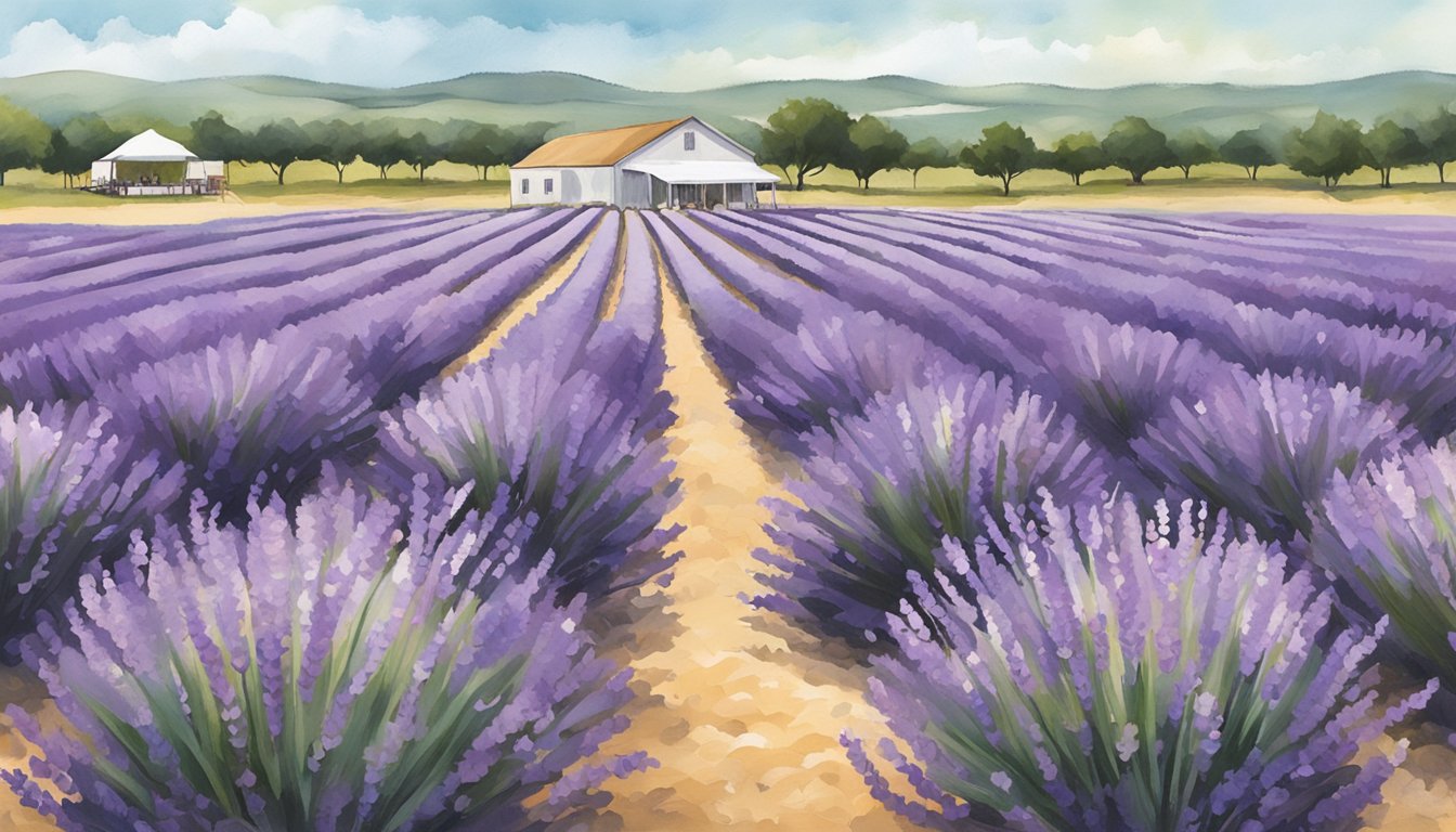 A field of blooming lavender surrounded by vineyards at the 15th annual Lavender and Wine Festival in Brenham