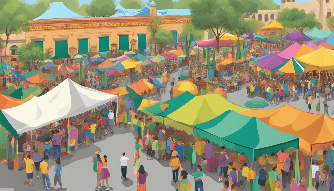 Colorful cultural exhibits and workshops fill the San Marcos Cinco de Mayo festival, with vibrant displays and interactive activities