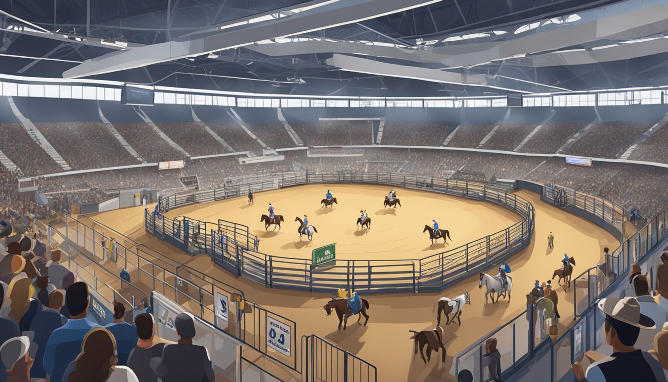 A bustling rodeo arena with clear safety signage and accessible facilities for all attendees