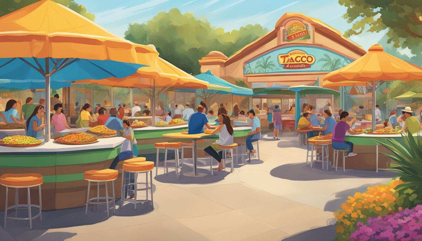 Colorful taco stands line the bustling pathways of California's top amusement parks, offering a tantalizing array of mouthwatering tacos to eager park visitors