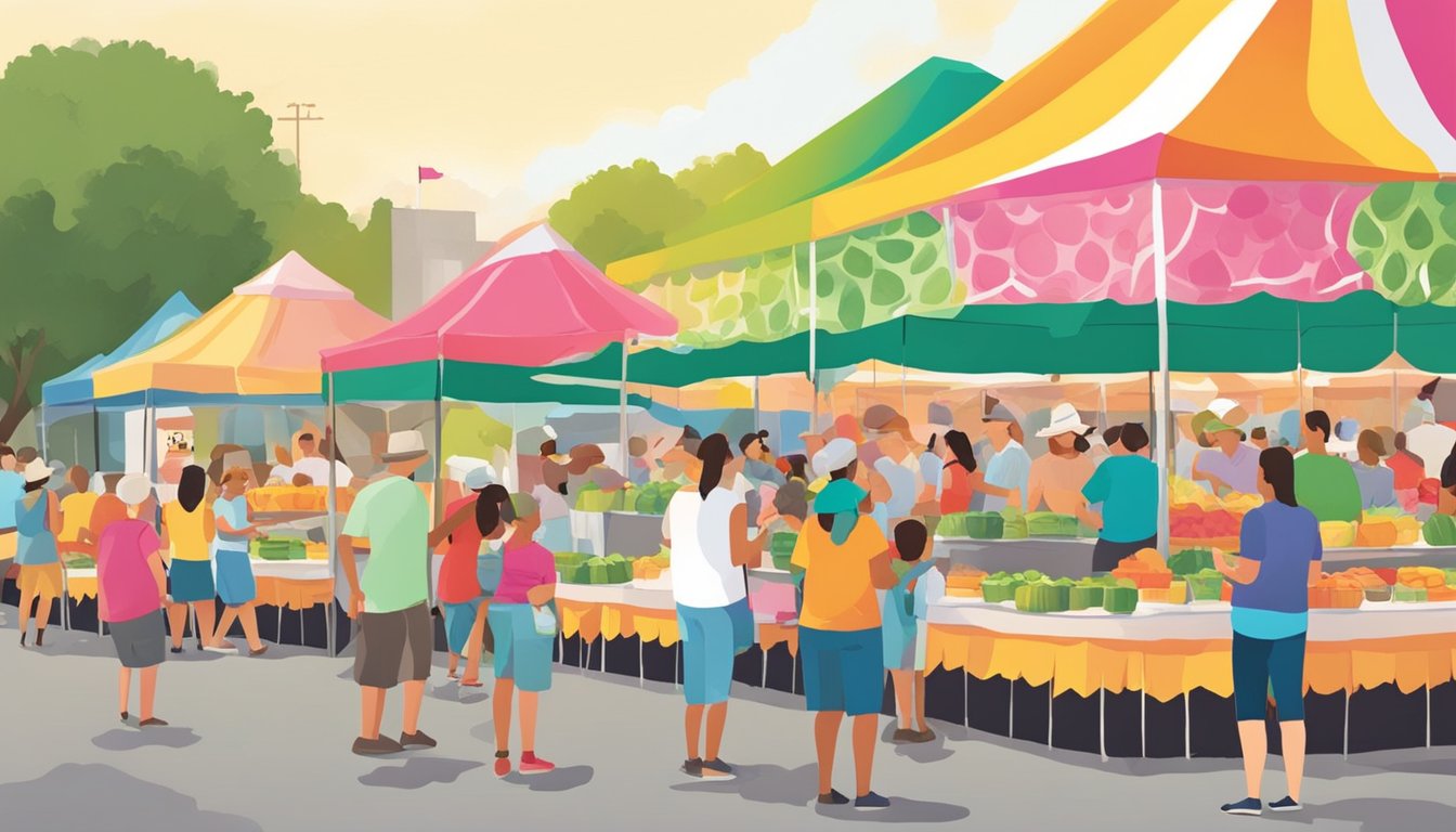 People of all ages gather at the Texas Watermelon Festival, participating in various community involvement and volunteering activities. The festival is filled with colorful booths and lively entertainment