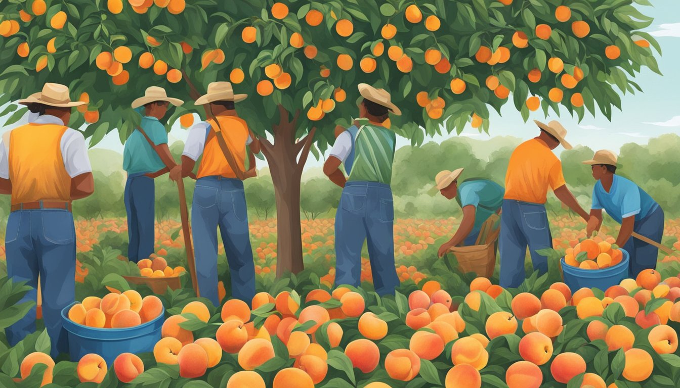 A variety of ripe peaches being harvested at the Texas Peach Festival